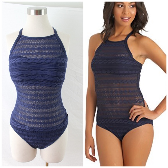 Nautica Grand Isle High-Neck One-Pc Navy Swimsuit - Picture 5 of 5